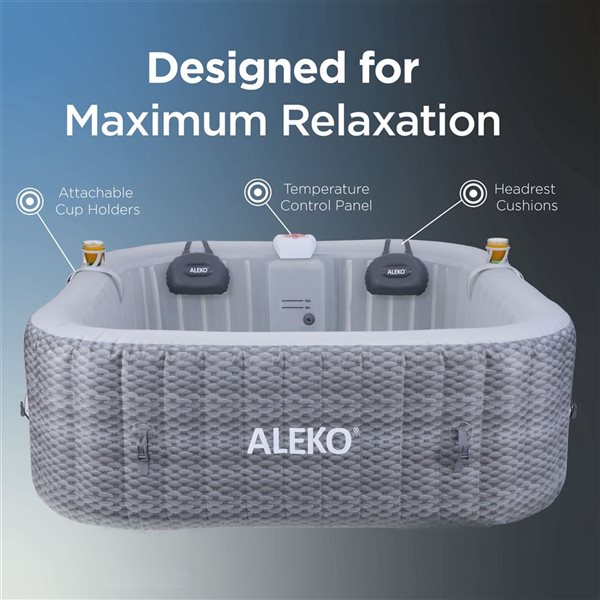 ALEKO 6-Person 130-Jet Grey Rope Pattern Square Inflatable Hot Tub w/ Energy Efficient Cover