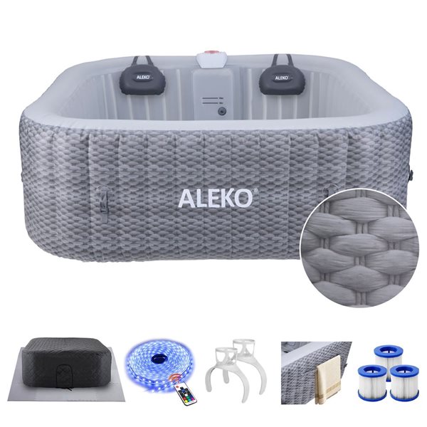 ALEKO 6-Person 130-Jet Grey Rope Pattern Square Inflatable Hot Tub w/ Energy Efficient Cover
