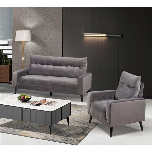 HomeTrend Veronica Dark Grey Velvet Midcentury Loveseat