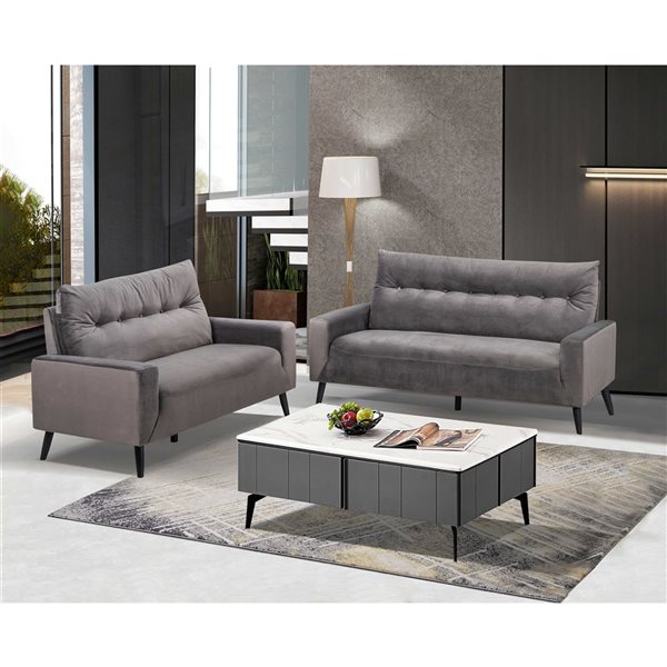 HomeTrend Veronica Dark Grey Velvet Midcentury Loveseat