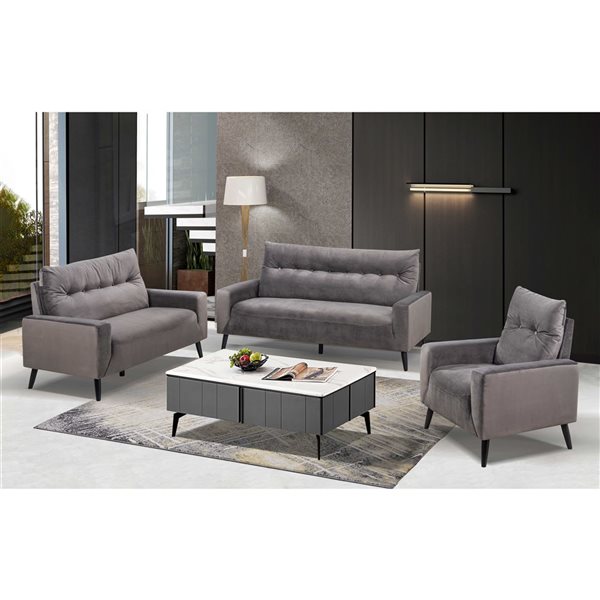 HomeTrend Veronica Dark Grey Velvet Midcentury Loveseat