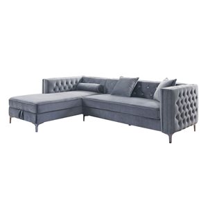 Sectionnel 2 morceaux Celeste HomeTrend avec chaise modulaire de rangement gauche en velours gris