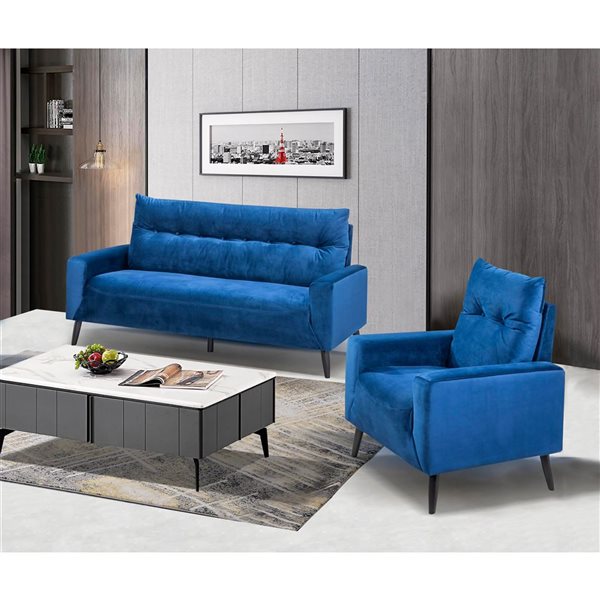 HomeTrend Veronica Navy Velvet Midcentury Loveseat