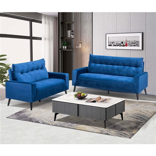HomeTrend Veronica Navy Velvet Midcentury Loveseat