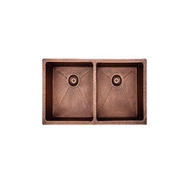 Unique Home Supplies 32-in W 2-Bowl 16 Gauge Copper Kitchen Sink