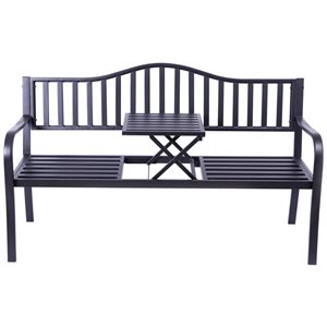 Gardenised Outdoor Steel Bench w/ Pop-Up Table