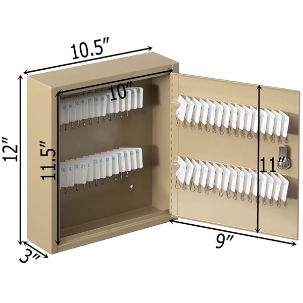 Basicwise 60-Key Wall Mount Security Steel Cabinet w/ Tags and Lock