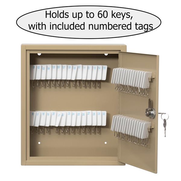 Basicwise 60-Key Wall Mount Security Steel Cabinet w/ Tags and Lock