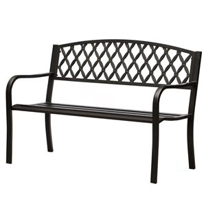 Gardenised Outdoor Black Steel Park Bench w/ Cast Iron Backrest