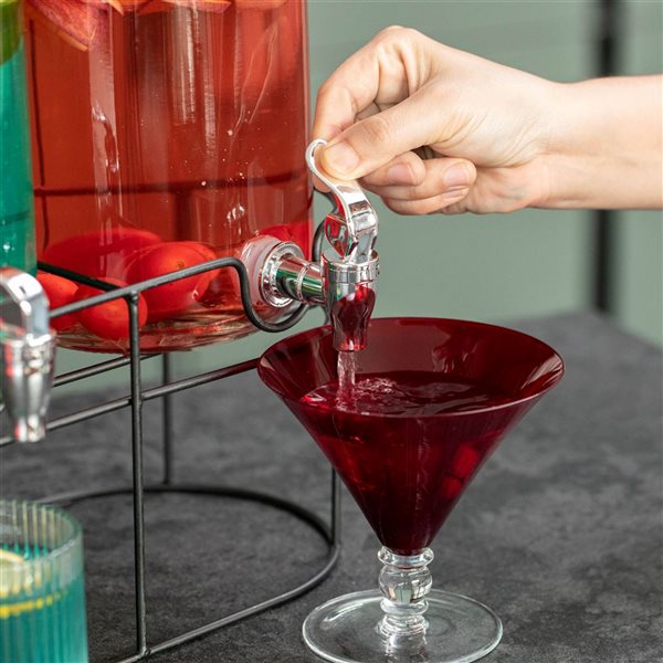 Basicwise 2-Piece Versatile Glass Beverage Dispenser Set w/ Metal Stand