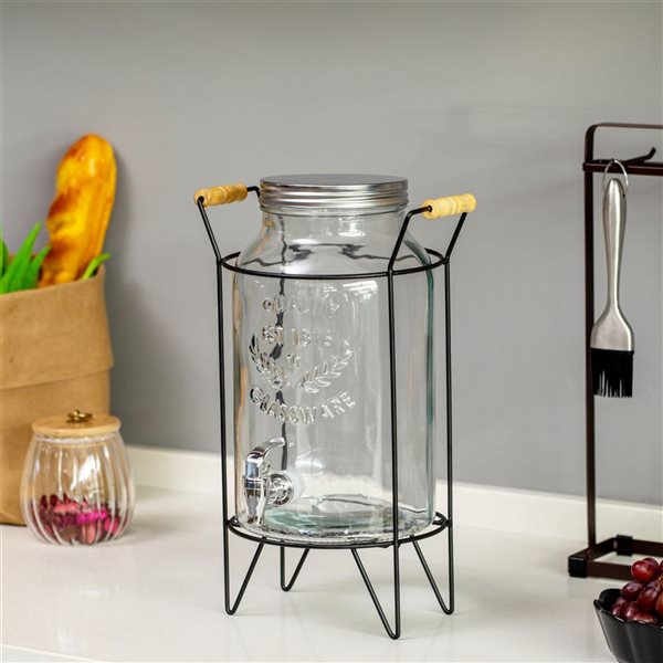 Basicwise 6-L Glass Beverage Dispenser w/ Metal Stand