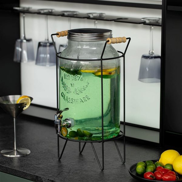 Basicwise 6-L Glass Beverage Dispenser w/ Metal Stand