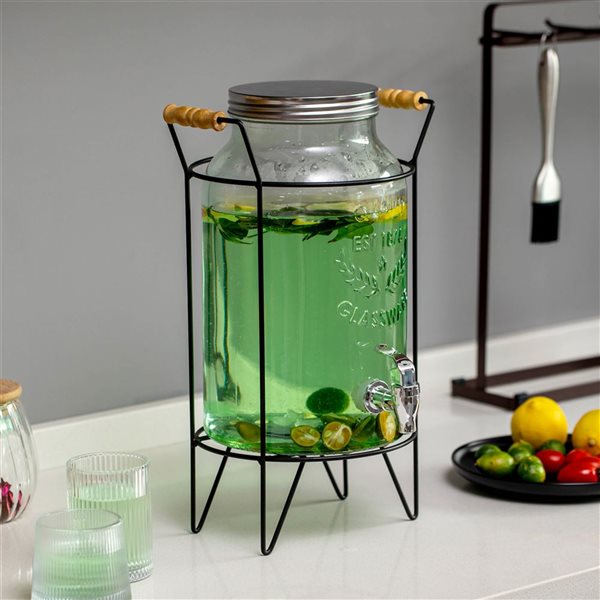 Basicwise 6-L Glass Beverage Dispenser w/ Metal Stand