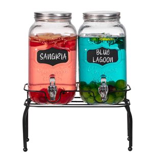 Basicwise 2-Piece Glass Beverage Dispenser Set w/ Metal Stand