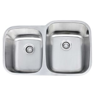 Évier de cuisine double décalé en acier inoxydable Traditional B814R de Bristol Sinks 21 L. x 32 po l. installé sous comp…