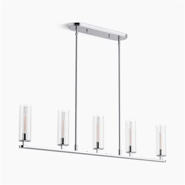 KOHLER Crue 45-in W 5-Light Modern Linear Chandelier w/ Rounded Glass Shades - Polished Chrome