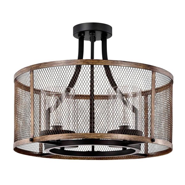 Home Accessories Inc Adrian 20-in L Wood Grain 4-Light Semi-Flush Mount Ceiling Light