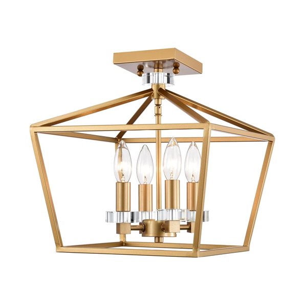 Home Accessories Inc Persixa 25.5-in L Matte Gold Cage Flush Mount Ceiling Light