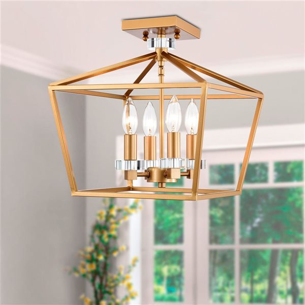 Home Accessories Inc Persixa 25.5-in L Matte Gold Cage Flush Mount Ceiling Light