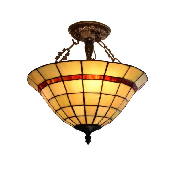 Home Accessories Inc Heathcliff 14-in L Oil Rubbed Bronze Tiffany Style Semi-Flush Mount Ceiling Light
