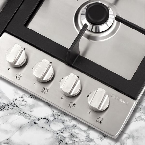 Cosmo 24-in Gas Cooktop with 4 Sealed Cast-Iron Burners - Stainless Steel