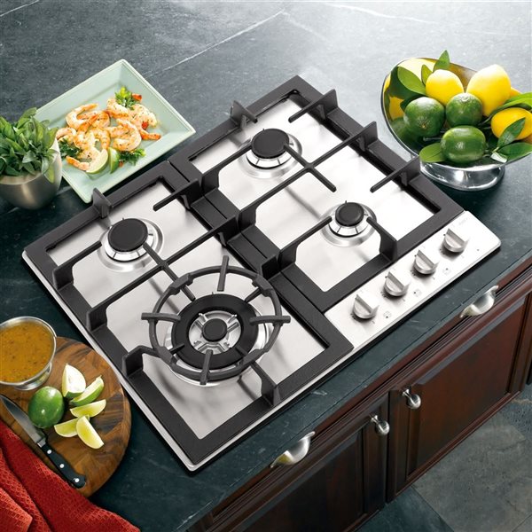 Cosmo 24-in Gas Cooktop with 4 Sealed Cast-Iron Burners - Stainless Steel