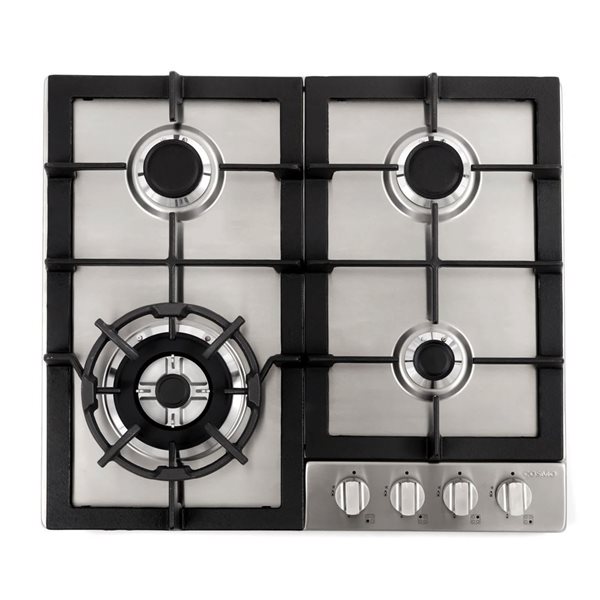 Cosmo 24-in Gas Cooktop with 4 Sealed Cast-Iron Burners - Stainless Steel