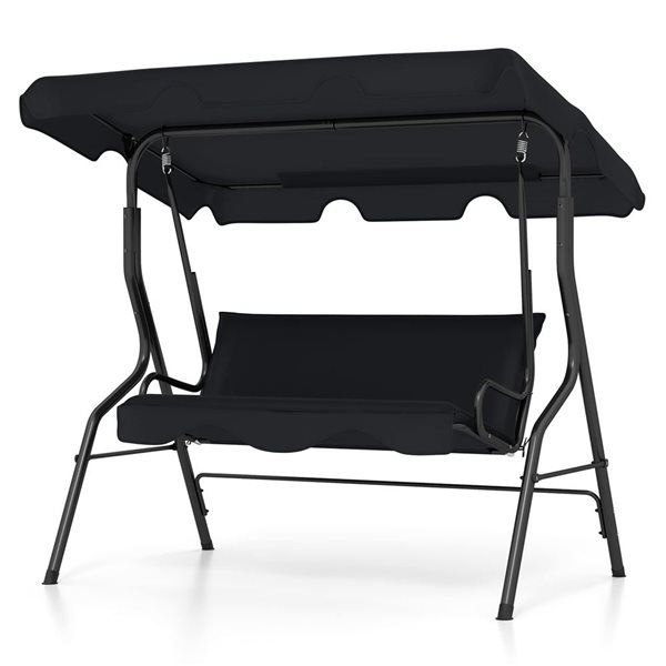 Costway Patio 3-Seat Canopy Swing w/ Steel Frame and Cushioned Seat - Black