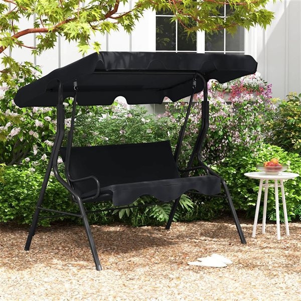 Costway Patio 3-Seat Canopy Swing w/ Steel Frame and Cushioned Seat - Black