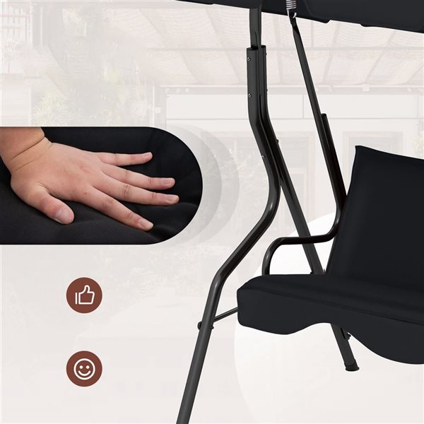 Costway Patio 3-Seat Canopy Swing w/ Steel Frame and Cushioned Seat - Black