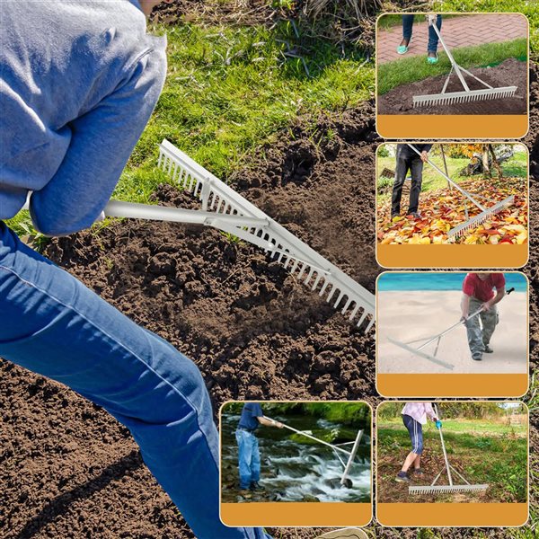 Costway 36-in x 4-in W Head 36-Tine Aluminum Landscape Leaf Rake with 68-in Handle - Silver