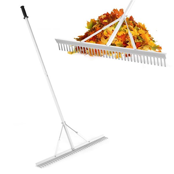 Costway 36-in x 4-in W Head 36-Tine Aluminum Landscape Leaf Rake with 68-in Handle - Silver