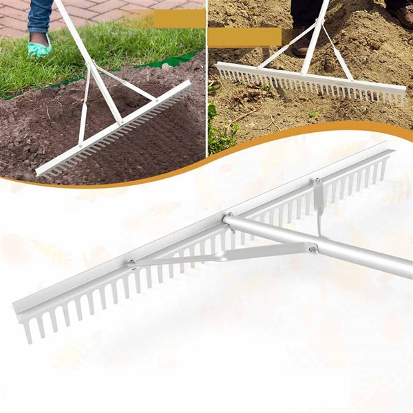 Costway 36-in x 4-in W Head 36-Tine Aluminum Landscape Leaf Rake with 68-in Handle - Silver