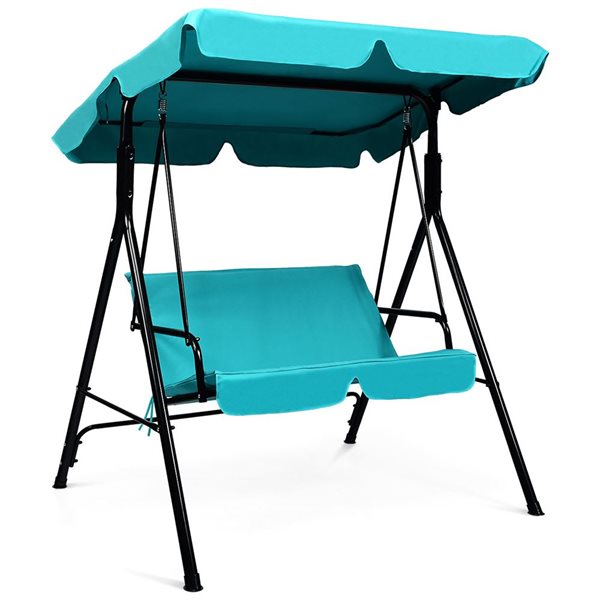 Costway Loveseat Patio Canopy Swing with Cushioned Hammock - Blue