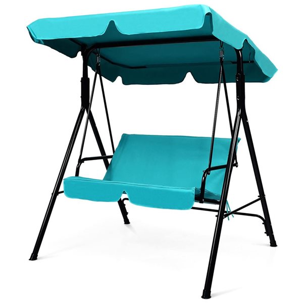 Costway Loveseat Patio Canopy Swing with Cushioned Hammock - Blue