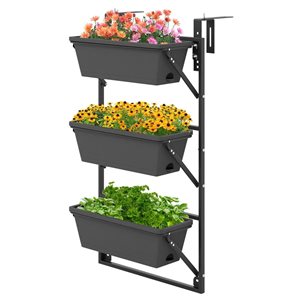 Costway 22 x 16.5 x 37-41-in Metal Hanging 3-Box Vertical Flower Planter with Detachable Hooks - Black