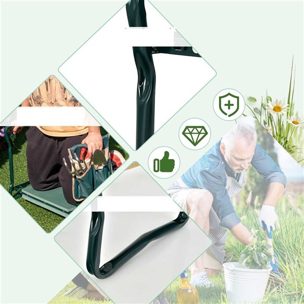 Costway Steel Folding Sturdy Gardener Kneeling Pad and Cushioned Seat - Green