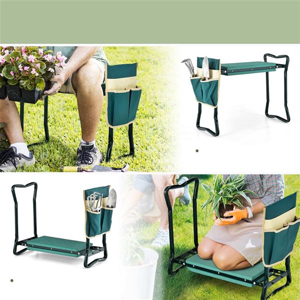 Costway Steel Folding Sturdy Gardener Kneeling Pad and Cushioned Seat - Green