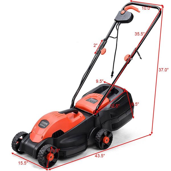 Costway 12 Amp 14-in Electric Corded Push Lawn Mower with Grass Bag - Red