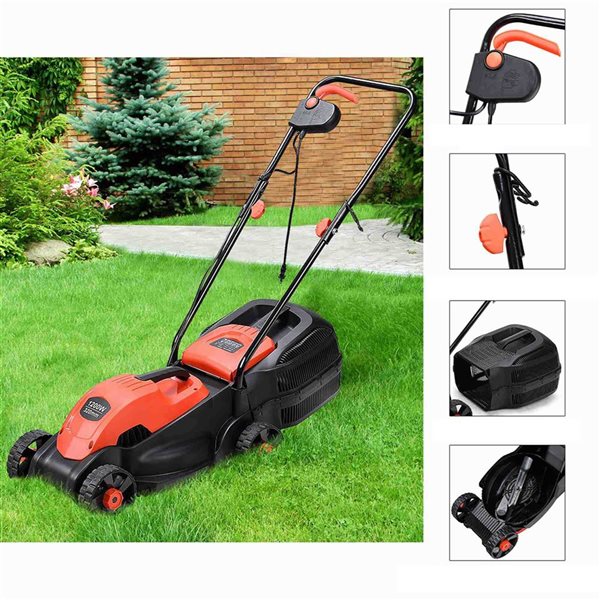 Costway 12 Amp 14-in Electric Corded Push Lawn Mower with Grass Bag - Red