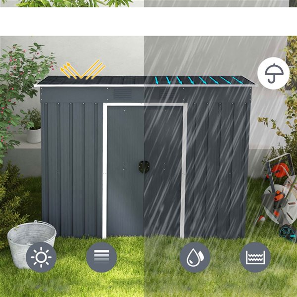 Costway 3.6 x 7.1-ft Galvanized Steel Garden Tool Storage Outdoor Shed - Grey