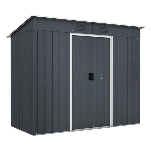 Costway 3.6 x 7.1-ft Galvanized Steel Garden Tool Storage Outdoor Shed - Grey