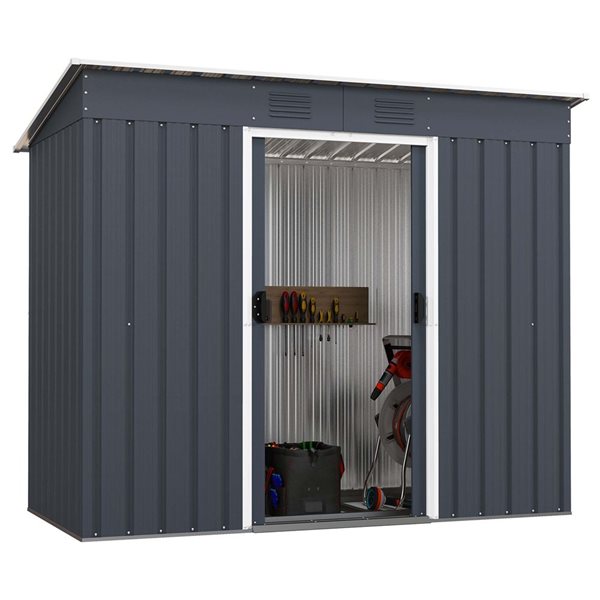 Costway 3.6 x 7.1-ft Galvanized Steel Garden Tool Storage Outdoor Shed - Grey