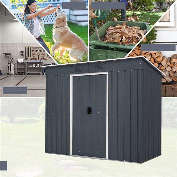 Costway 3.6 x 7.1-ft Galvanized Steel Garden Tool Storage Outdoor Shed - Grey