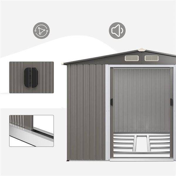 Costway 8 x 6-ft Galvanized Steel Garden Tool Storage Outdoor Shed - Grey