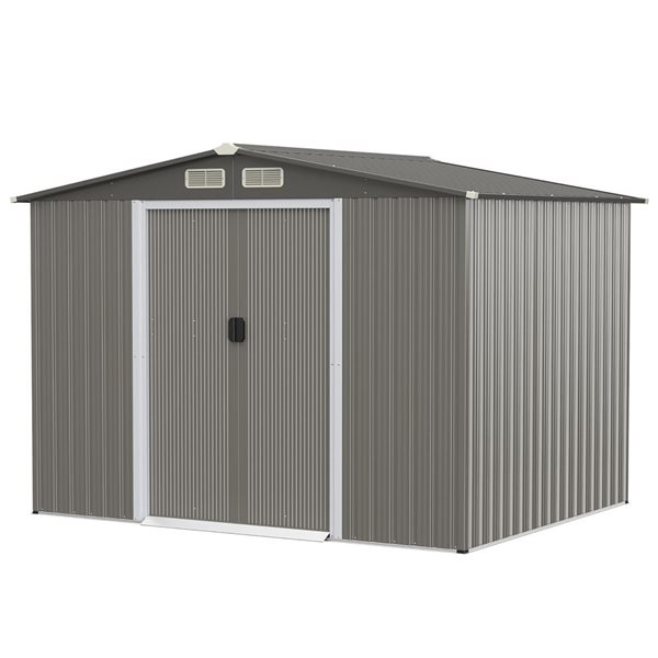 Costway 8 x 6-ft Galvanized Steel Garden Tool Storage Outdoor Shed - Grey