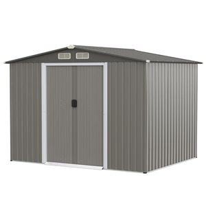 Costway 8 x 6-ft Galvanized Steel Garden Tool Storage Outdoor Shed - Grey