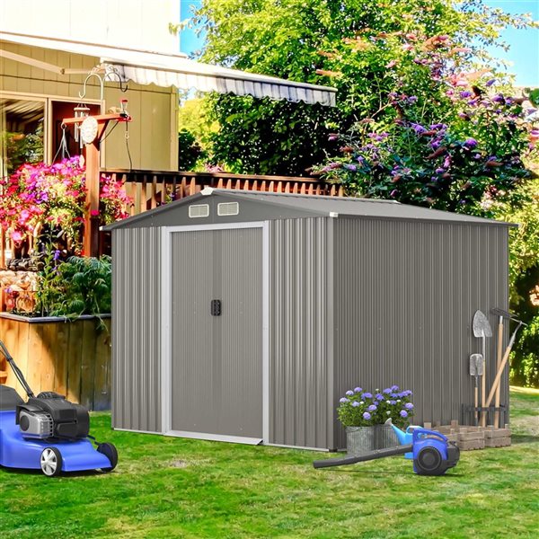 Costway 8 x 6-ft Galvanized Steel Garden Tool Storage Outdoor Shed - Grey