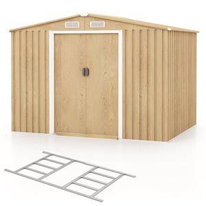 Costway 8 × 6-ft Galvanized Steel Garden Tool Storage Outdoor Shed - Brown
