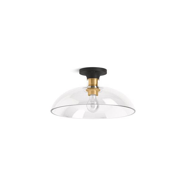 KOHLER Tone 15-in W Flush-Mount Ceiling Light - Black with Brass Trim
